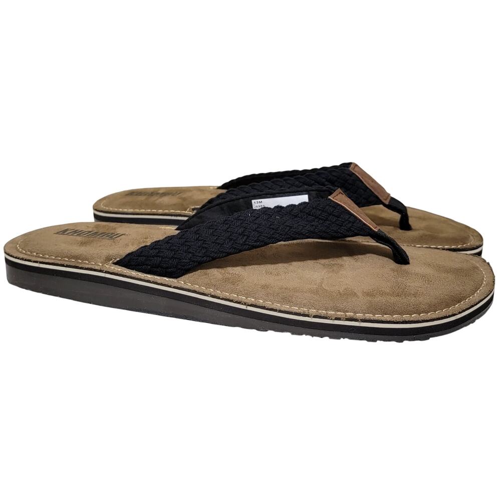Khombu Men James Braided Thong Flip Flop Sandals Size US 13M Black